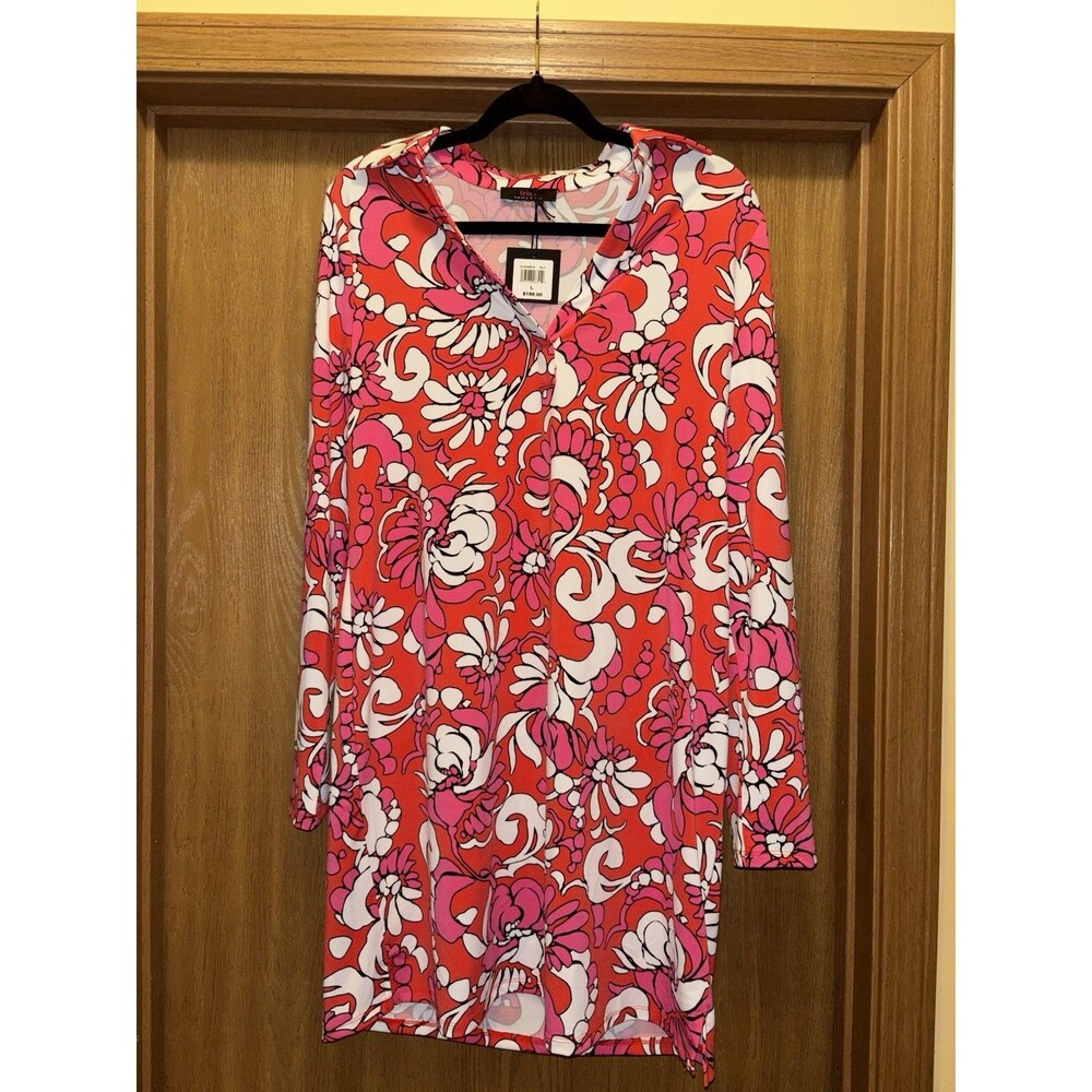 Trina Turk Kamryn Floral Scroll Mini Polo Dress Women's Large Pink New